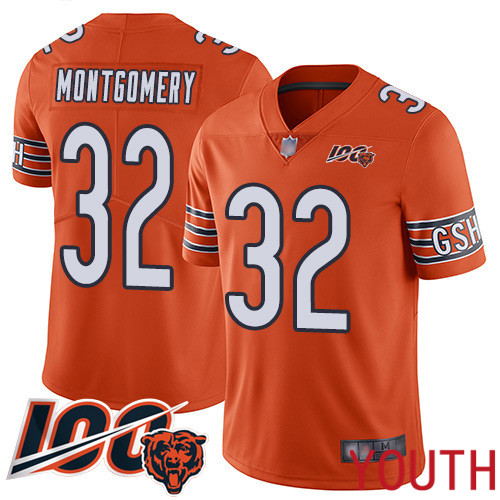 Chicago Bears Limited Orange Youth David Montgomery Alternate Jersey NFL Football #32 100th Season